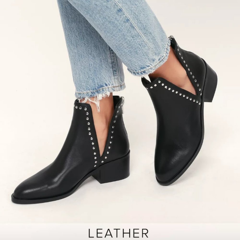 Conquest Black Studded Leather Ankle Booties